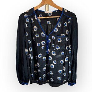 Rebecca Taylor Silk Starflower Print Blouse in Blue/Black Womens 6
